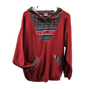 62 East Aztec Hoodie Red Geometric Southwest Medium Unisex Y2K 1990s Relaxed Fit